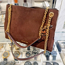 Michael Kors Christina Medium Bonded Leather Handbag Purse Messenger Nutmeg