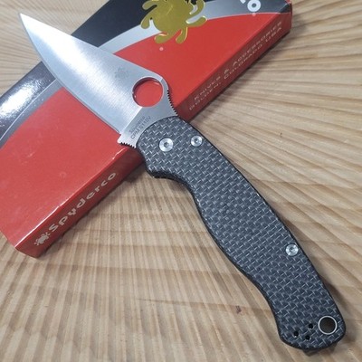 Spyderco Paramilitary 2 S110V Satin, Shepherds Custom Carbon Fiber PM2 C81GPDBL2