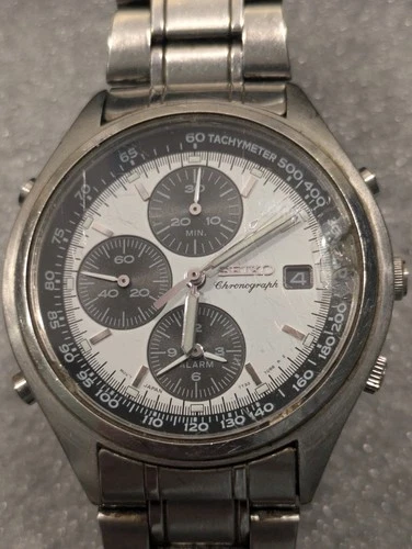 Seiko Chronograph Watch Men 39mm Alarm Vintage Panda