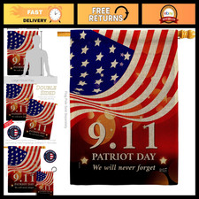 Patriotic 9/11 Burlap House Flag - Double-Sided Garden Banner, USA Made, 28x40