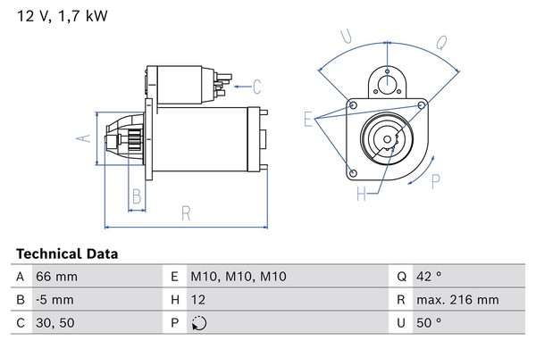 Bosch Anlasser Starter 1.7 Kw FüR Peugeot Boxer Kasten CitroëN Jumper 2.2 D-image