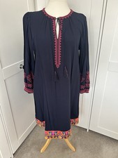 M&S Navy & Pink Tassel Embroidered Boho Vibe Style Dress Size 20