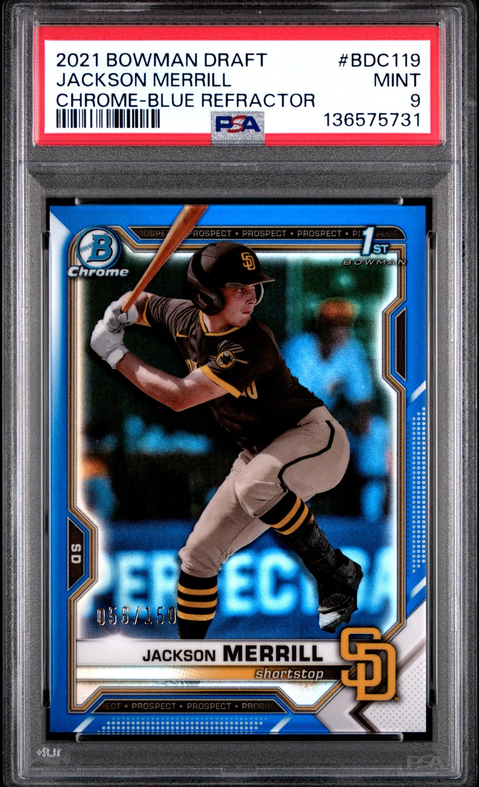 2021 Bowman Chrome Draft Jackson Merrill BDC-119 Blue /150 PSA 9 Padres