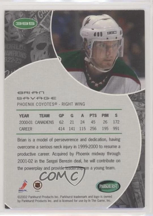 2001-02 ITG Parkhurst Brian Savage #395 - Image 2 of 2