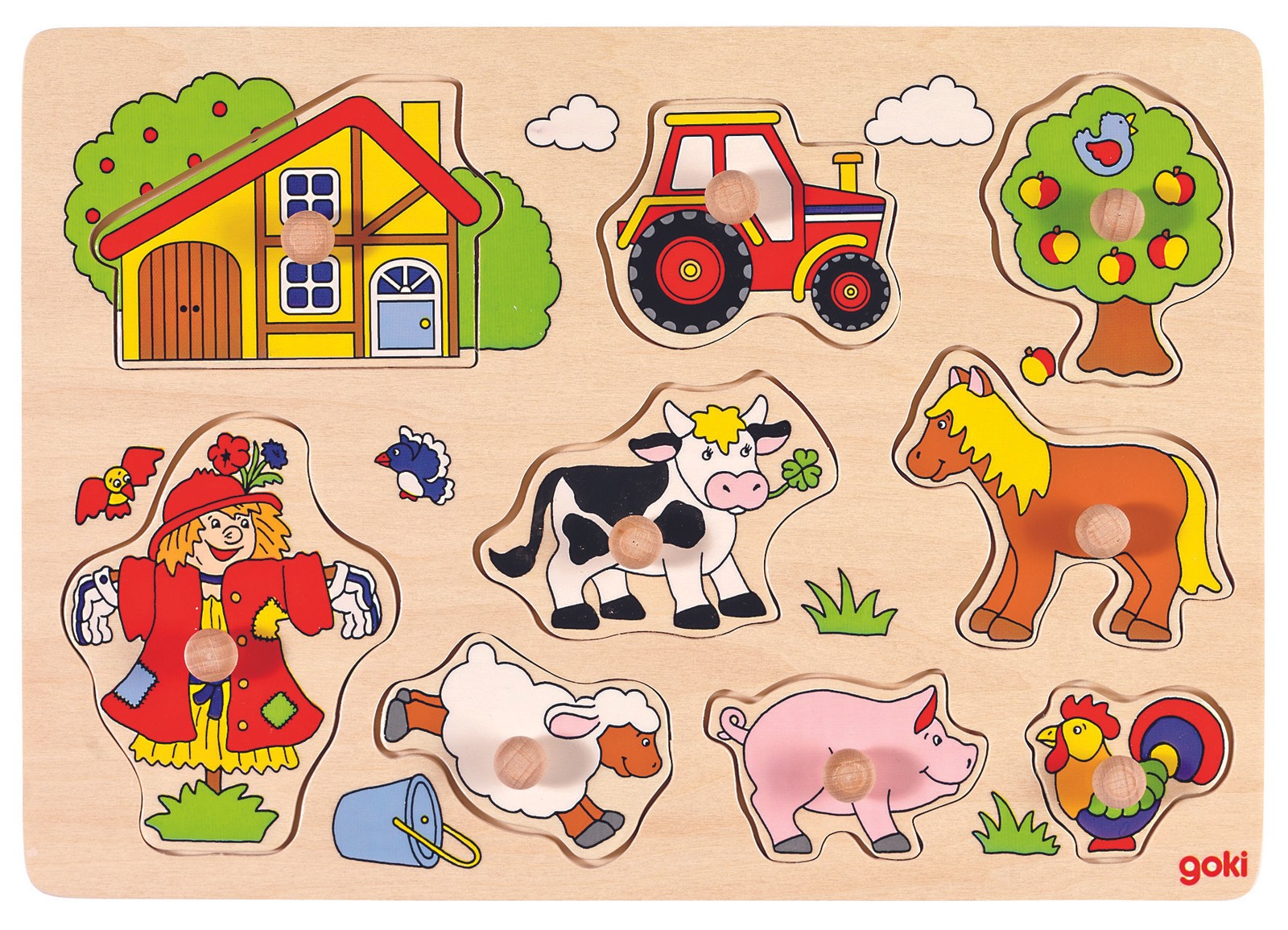 Goki Wooden Stud Puzzle Farm Retro 9pcs Holz - Image 4