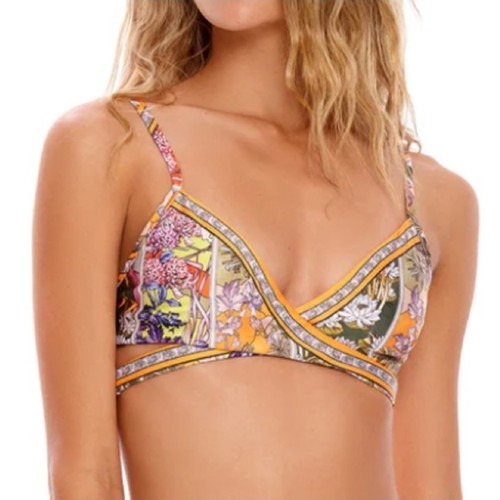 Neu mit Etikett! Agua Bendita Nechi Bikini Oberteil Orange Blumenmuster Wickeloptik - Bild 1 von 7