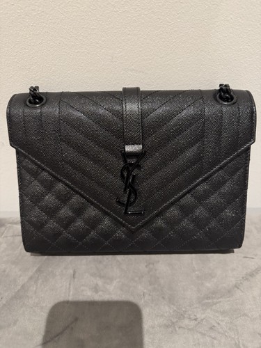 Yves Saint Laurent Envelope Medium Bag, quilted black leather, black hardware.