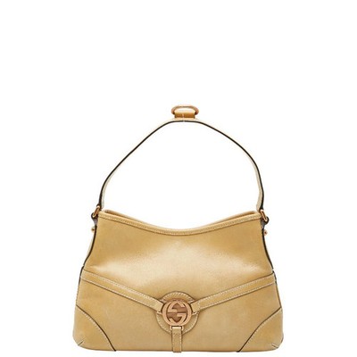 Gucci Interlocking G Leather Shoulder Bag Beige Women's, Magne Closure #R121062