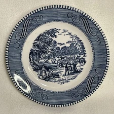 Currier and Ives Royal Blue Harvest Dessert Bread Plate 6.5 " Vintage