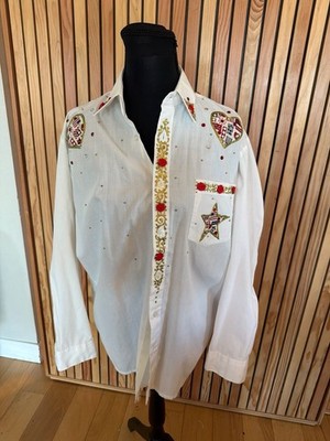 Vintage Laura Rogers Hand Painted Embellished Western Shirt American Flag Heart
