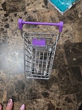 Mini Shopping Cart Toy Desk Accessory Purple Metal