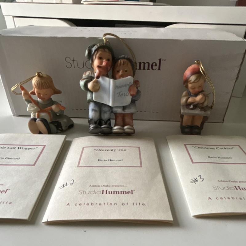 Studio Hummel Ceramic Christmas Ornaments Set of 3 Heavenly Trio Cookies Wrapper