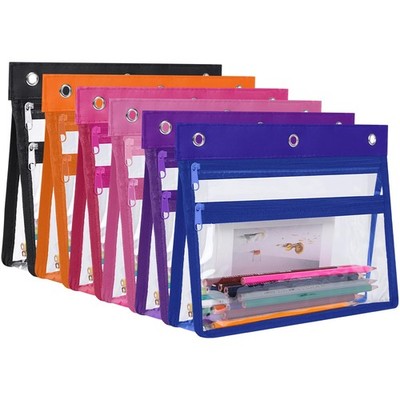 6 Pack Zipper Pencil Pouches for 3 Ring Binder, 1.5 Inch Expandable with 2 Po...