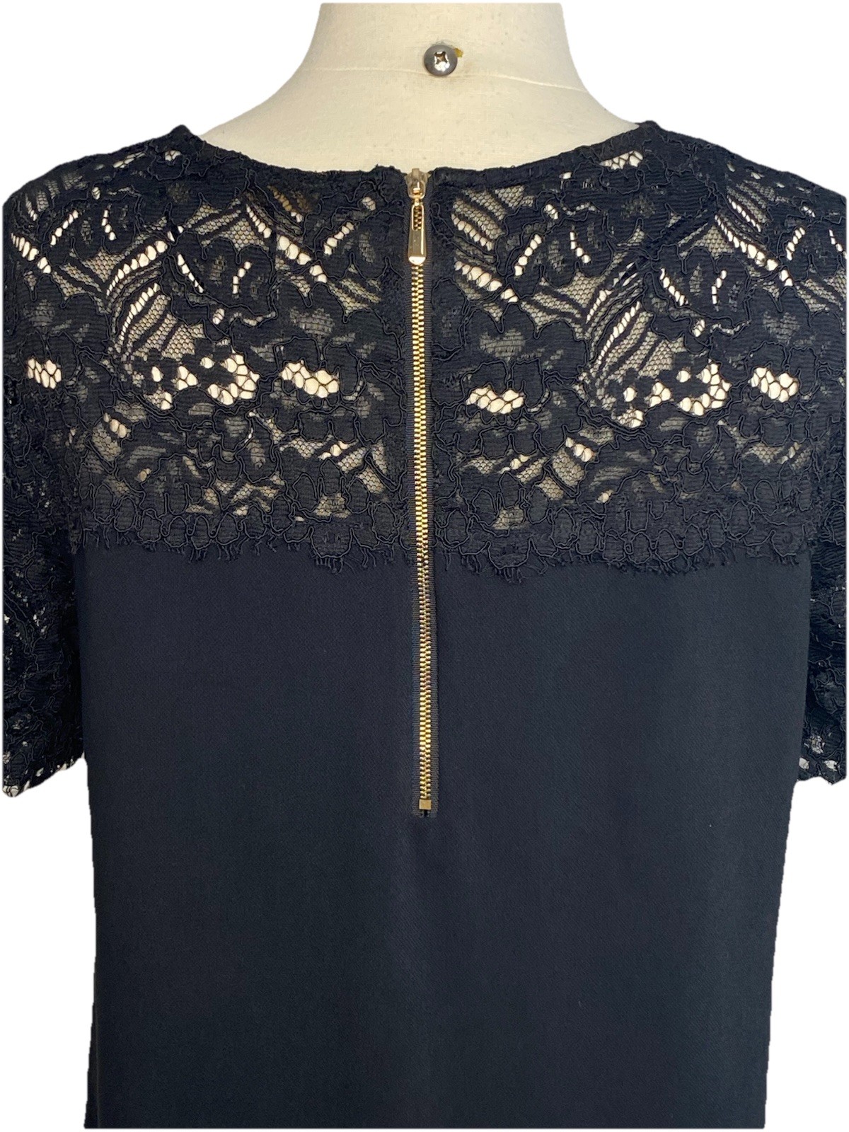 Zara Basic Black Solid/ Lace Short Sleeve Dress M… - image 4