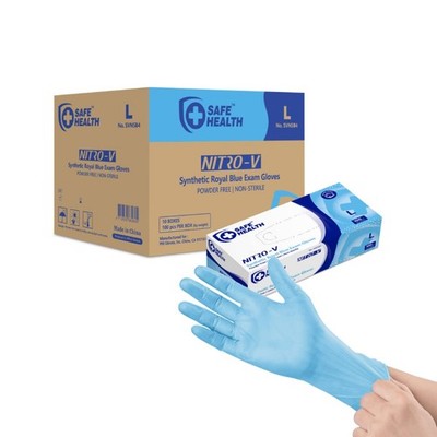 Safe Health NITRO-V Nitrile-Vinyl Synthetic Exam Disposable Gloves, Latex Free,
