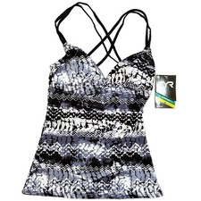 TYR DuraFast Emerald Lake Cascade Cross Tankini Top Black Grey Size XS 0/2 - 40