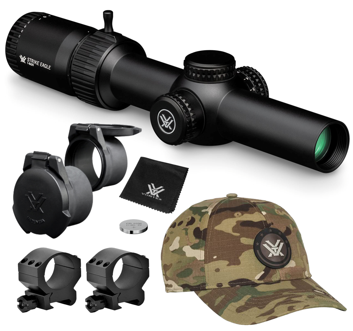Vortex Optics Strike Eagle 1-8x24 BDC3 MOA Riflescope with Rings