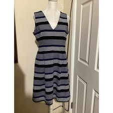 Madewell Striped V Neck Sleeveless Fit Flare Dress Women Size Medium