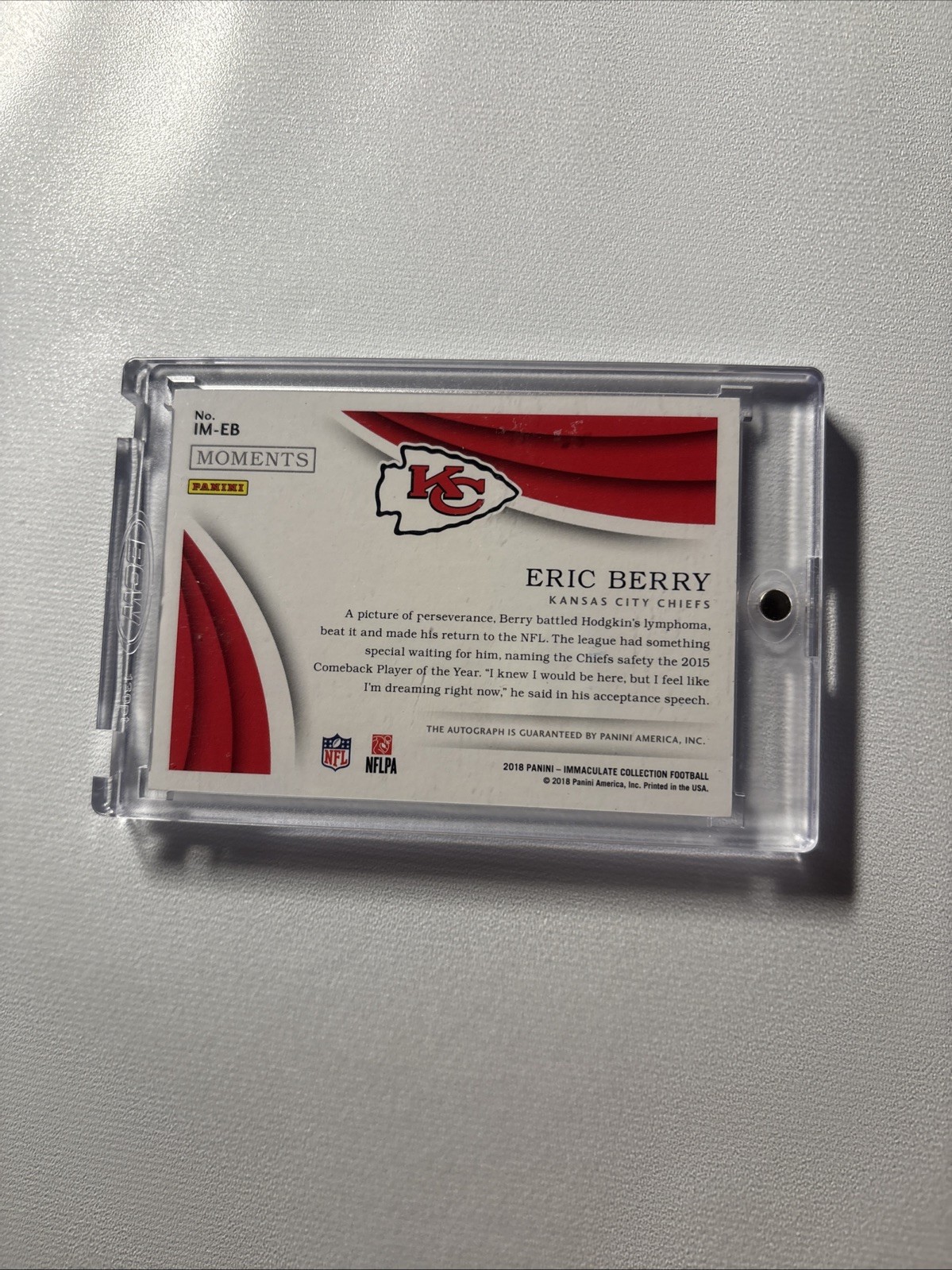 2018 Eric Berry Immaculate Moments Auto Comeback Player Of The Year /25 On Card view 2