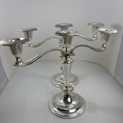 HALLOWEEN DECOR PAIR Heavy 3 ARM CANDELABRAS Ribbed Candle Sockets add cobwebs