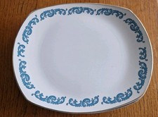 Crown Essex "Capri" Ironstone Blue & White Oval Dinner / Steak Plates. Set of 6