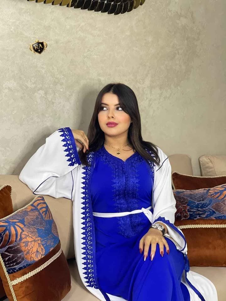 Moroccan Kimono Caftan 2 Piece Set, Rabati Embroidery Crepe Dress