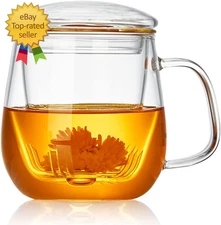 Glass Tea Cup with Infuser 17.6Oz/520Ml Large Borosilicate Teacup Tea Glass
