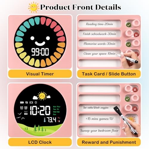 Visual Timer for Kids/ADHD - Dual Color Screen with Temperature Sensor ...