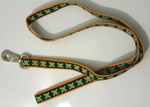 Skull and Crossbones Black Green Orange Dog Leash 48" Long 1" Wide EXC