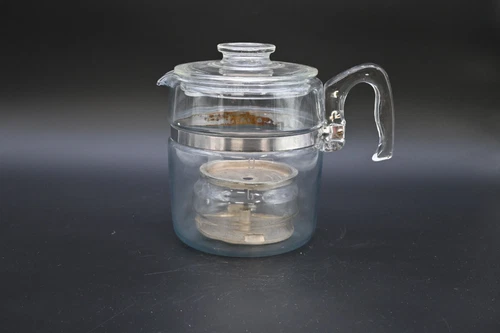 Vintage Pyrex FLAMEWARE 9 Cup Blue Tint Glass Coffee Pot Percolator Missing Stem