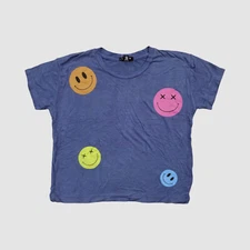 Flowers by Zoe FBZ Kids Girls Blue Smiley Face Short Sleeve T-Shirt Top Size M
