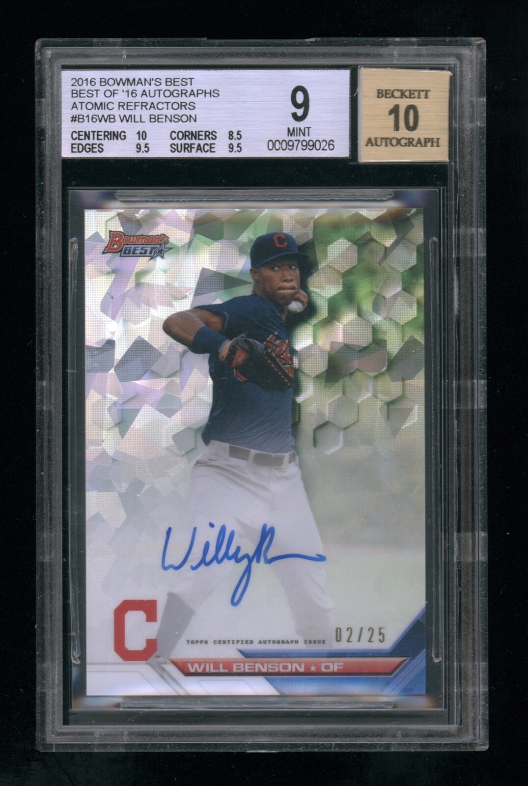 2016 Bowman's Best WILL BENSON #B16-WB Atomic Refractor AUTO /25 CINCINNATI REDS