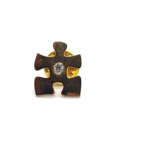 Puzzle Piece Pin Gold Tone with Rhinestone Lapel Awareness Collectible