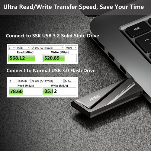 SSK SSD USB Flash Drive USB 3.2 550MB/s + USB C Adapte For Laptop Smartphone - Picture 34 of 38