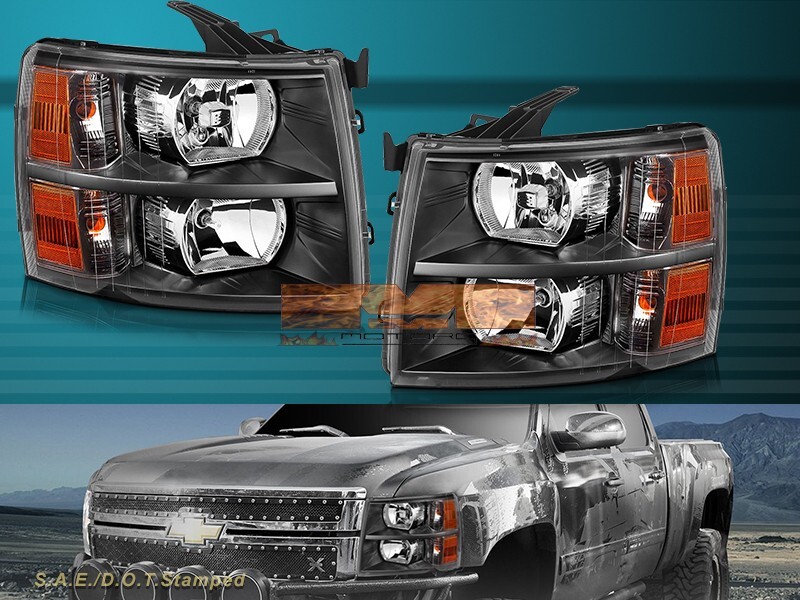2007-2013 CHEVY SILVERADO 1500 2500 3500 OM STYLE HEADLIGHTS BLACK
