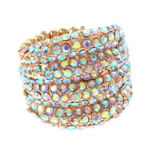 Gold Tone Stretch Metal Ring With Crystal Rhinestone R1251-GAB