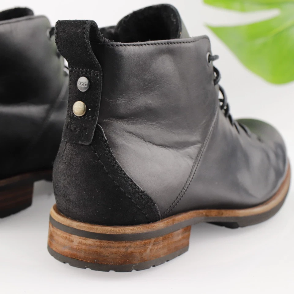 Bota UGG Keaton para Hombres Talla 11 Cuero Negro Con Cordones Puntera Lisa Suela Trabajo Cómoda Foto 3 de 4