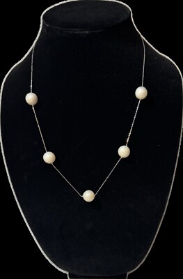 Authentic South Sea Pearl  Station Necklace 925 Sterling Silver Link Chain