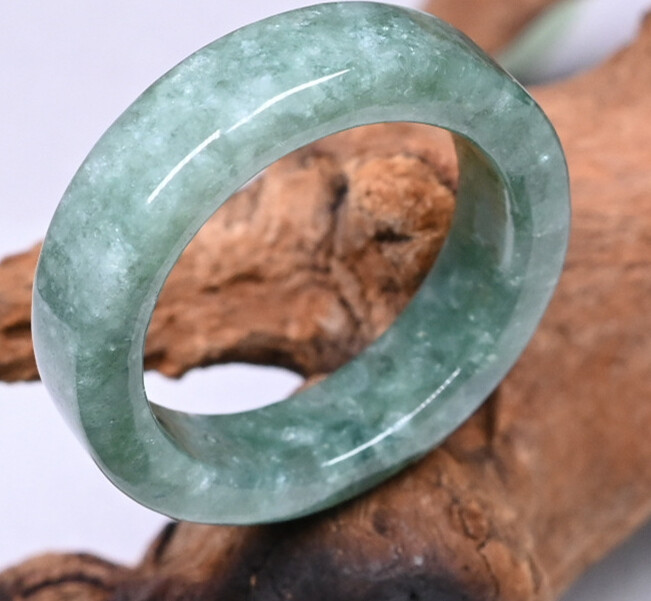 Certified Green Burma Natural Grade A Jadeite Circle Square Ring for Jewelry Enthusiasts