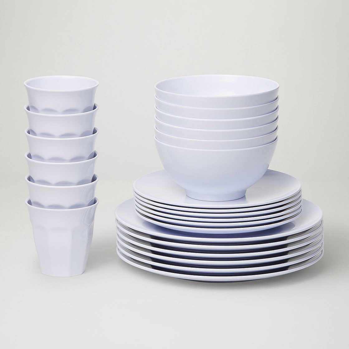 Barel Designs Classic White Melamine 24 Piece Dinner Set Cups