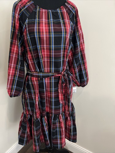 Vestido DRAPER JAMES RSVP para mujer grande manga larga con capas lazo trasero a cuadros - Imagen 2 de 11