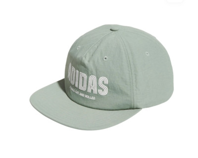 New Adidas Golf Double Cut Puff Print 5 Panel Silver Green Adjustable Hat/Cap