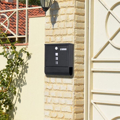Large Letter Mail Post Box Steel Wall Mounted with Lock and 2 Keys Outdoor Black - Picture 8 of 16