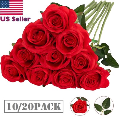 20Pcs Silk Rose Artificial Flowers Realistic Bouquet Home Decor Valentine Gift