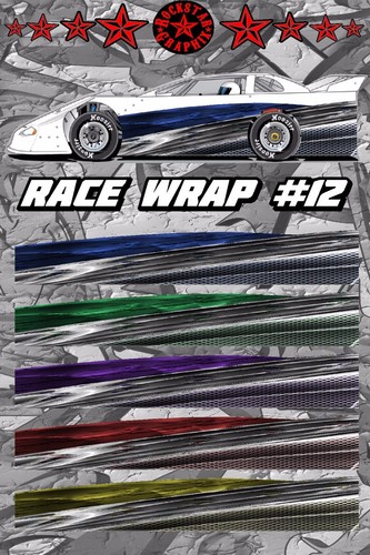 RACE CAR GRAPHICS #12, Half Wrap Vinyl Decal IMCA Late Model Dirt Trailer Truck - Picture 2 of 3