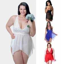 Plus Size Lingerie Babydoll 1X 2X 3X 4X 5X 6X Asymmetrical Hem Chiffon VX5213X