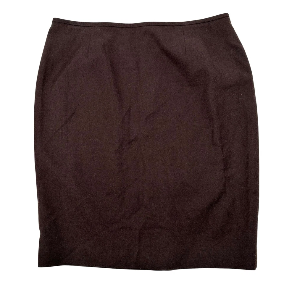 Falda Calvin Klein 14p Marrón Chocolate Ropa al Trabajo Carrera Clásica 100% Lana NUEVA
