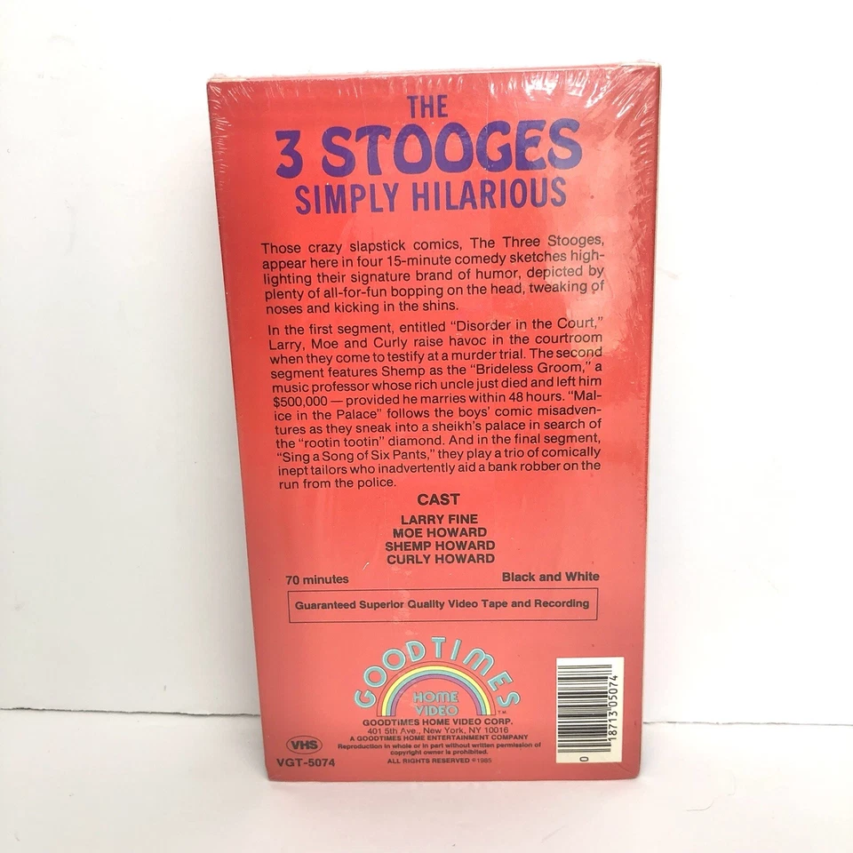 The 3 Stooges Simply Hilarious VHS 1985 Black White Good times Home Video SEALED - Image 2 of 4
