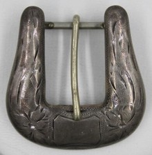 Vintage Sterling Silver Western Floral Hand Engraved Ranger Belt Buckle  21.16g