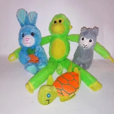 Set of 4 Assorted Plush Stuffed Animal Green Monkey Sea Turtle Blue Llama Rabbit